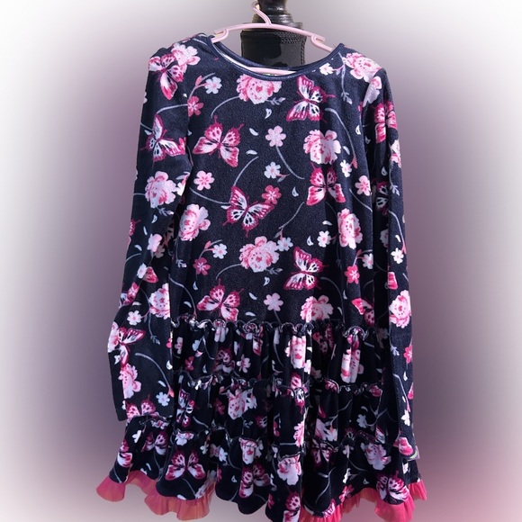 Dollie & Me Velvet Dress with butterflies in a floral print and cute ruffle 🌸🦋 - Picture 6 of 6